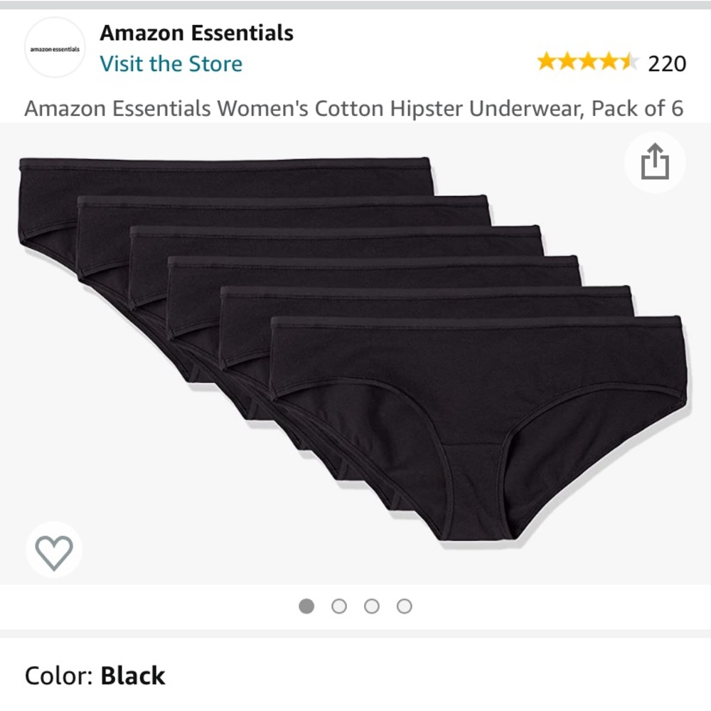 Size Large black cotton womens hipster panties- -Amazon essentials brand